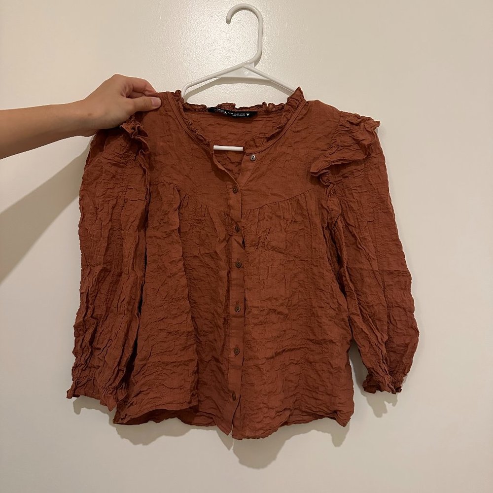 Zara Textured Weave Ruffled Shirt - Picture 3 of 3